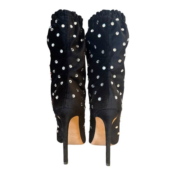 Valentino Garavani Black Velvet Crystal Rhinestone Pointed Toe Boots 40 - Picture 5 of 13